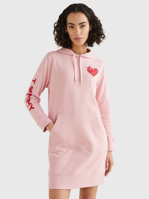 Pink Tommy Hilfiger Valentines Heart Print Women\'s Dress | TH492IRV