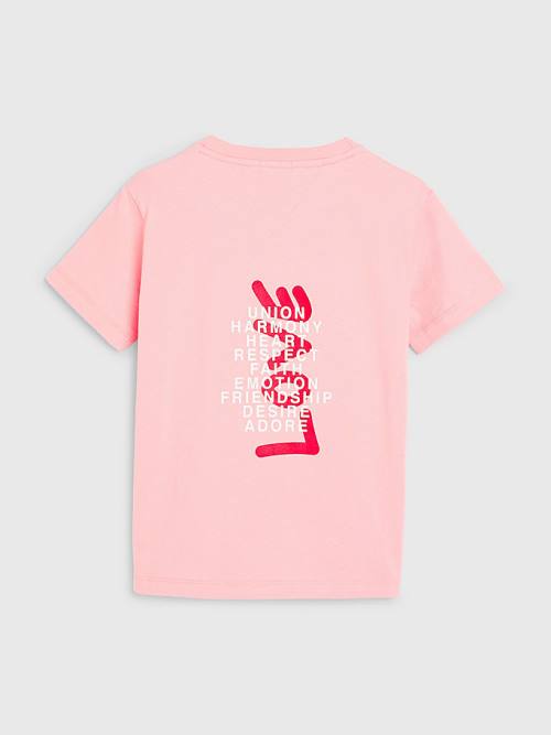 Pink Tommy Hilfiger Valentines Heart Print Girls' T Shirts | TH639JXE