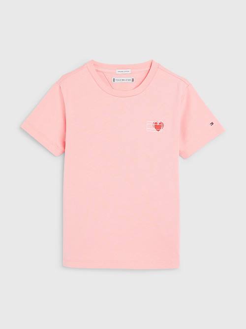 Pink Tommy Hilfiger Valentines Heart Print Girls\' T Shirts | TH639JXE