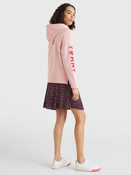 Pink Tommy Hilfiger Valentines Heart Print Terry Women's Hoodie | TH748RWY