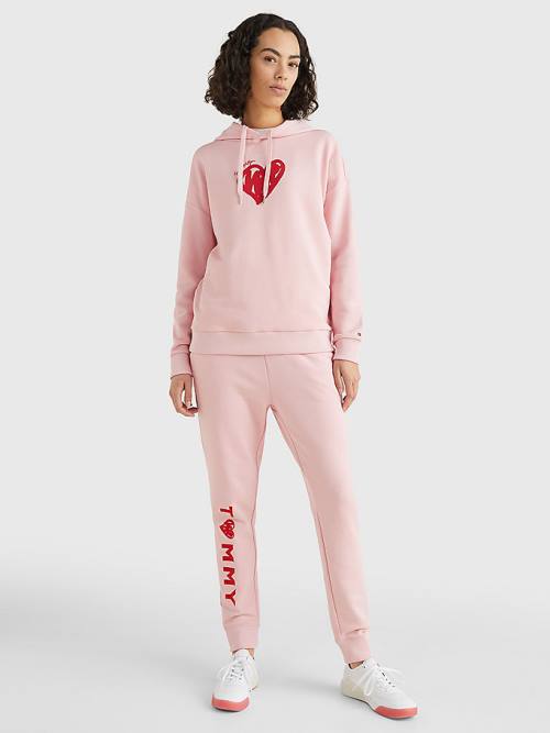 Pink Tommy Hilfiger Valentines Heart Print Relaxed Fit Women's Hoodie | TH751ZTV