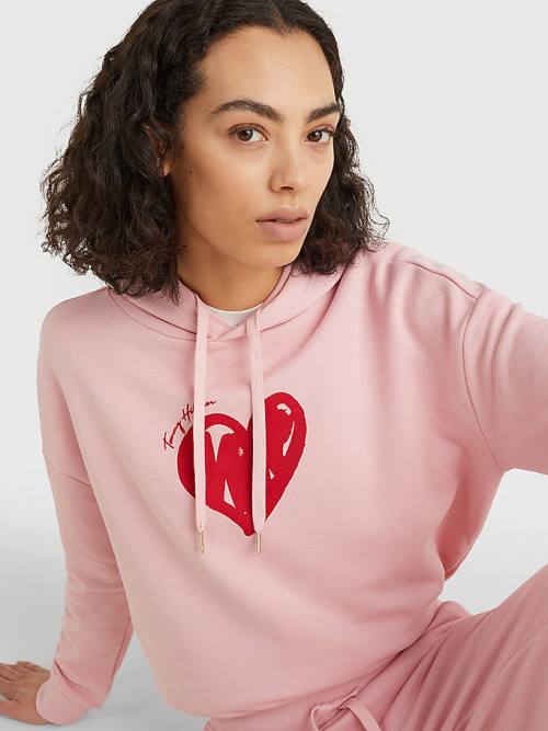 Pink Tommy Hilfiger Valentines Heart Print Relaxed Fit Women's Hoodie | TH751ZTV