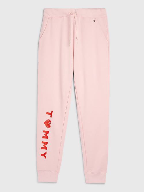 Pink Tommy Hilfiger Valentines Heart Print Terry Joggers Women's Pants | TH943ABK