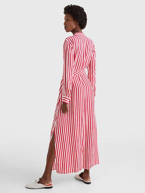 Pink Tommy Hilfiger Viscose Stripe Shirt Women's Dress | TH673HNU