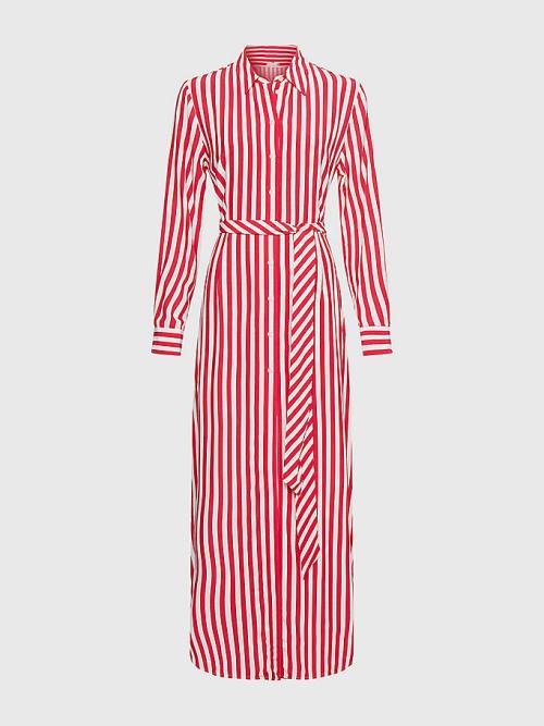 Pink Tommy Hilfiger Viscose Stripe Shirt Women's Dress | TH673HNU