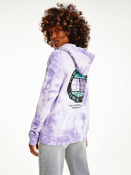 Purple Tommy Hilfiger Boxy Tie-Dye Women's Hoodie | TH895PES