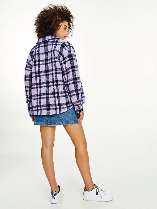 Purple Tommy Hilfiger Bright Check Wool Blend Overshirt Women's Shirts | TH491PHG