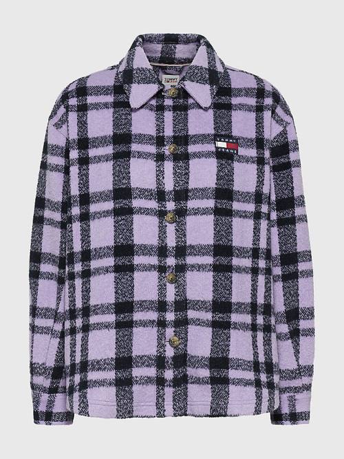 Purple Tommy Hilfiger Bright Check Wool Blend Overshirt Women's Shirts | TH491PHG