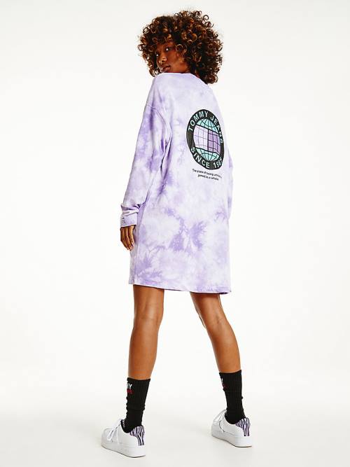 Purple Tommy Hilfiger Classics Recycled Tie-Dye Logo Women's Dress | TH973BOU