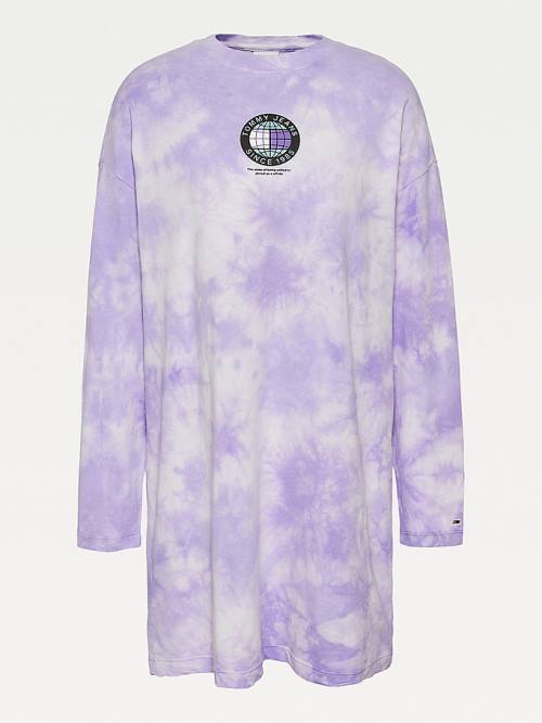 Purple Tommy Hilfiger Classics Recycled Tie-Dye Logo Women's Dress | TH973BOU