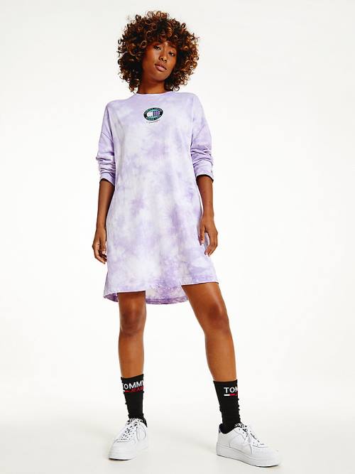 Purple Tommy Hilfiger Classics Recycled Tie-Dye Logo Women\'s Dress | TH973BOU