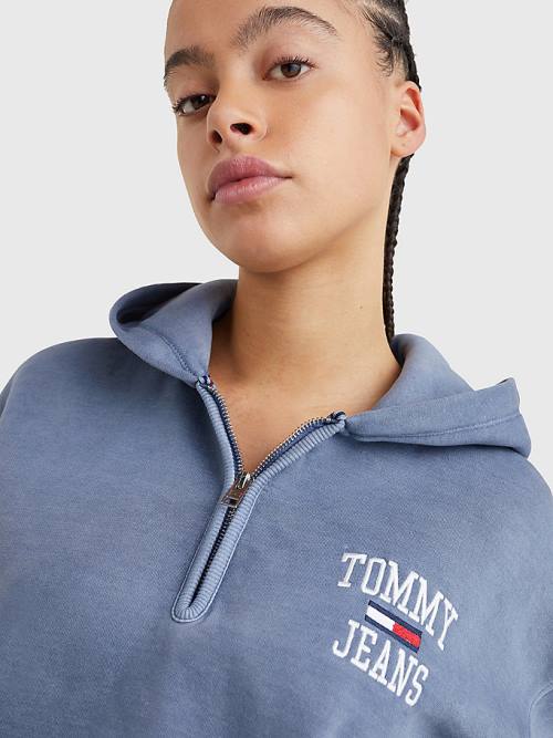 Purple Tommy Hilfiger College Cropped Quarter-Zip Women's Hoodie | TH648ZXF