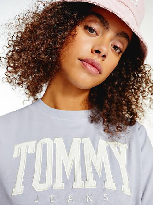 Purple Tommy Hilfiger College Organic Cotton Boyfriend Fit Women's T Shirts | TH087HFQ