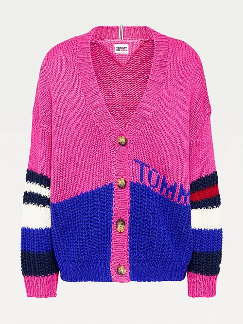 Purple Tommy Hilfiger Colour-Blocked Knit Cardigan Women's Sweaters | TH351AIN