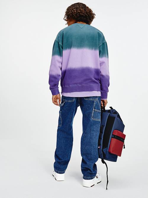 Purple Tommy Hilfiger Colour-Blocked Tie-Dye Crew Neck Men's Sweatshirts | TH697AIZ