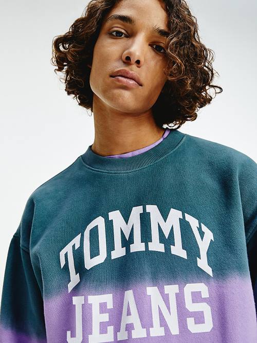 Purple Tommy Hilfiger Colour-Blocked Tie-Dye Crew Neck Men's Sweatshirts | TH697AIZ