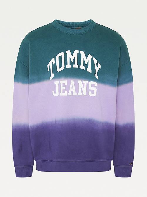 Purple Tommy Hilfiger Colour-Blocked Tie-Dye Crew Neck Men's Sweatshirts | TH697AIZ