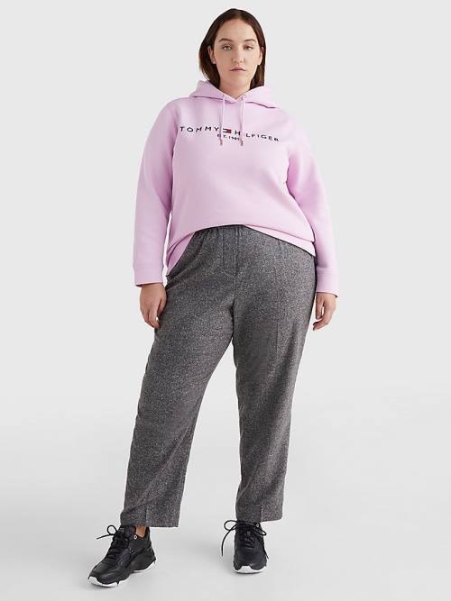 Purple Tommy Hilfiger Curve Logo Drawstring Women's Hoodie | TH087XPV