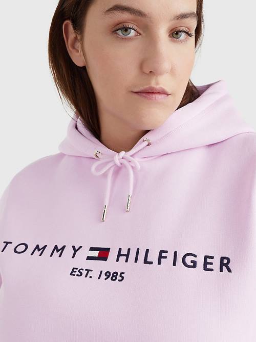 Purple Tommy Hilfiger Curve Logo Drawstring Women's Hoodie | TH087XPV