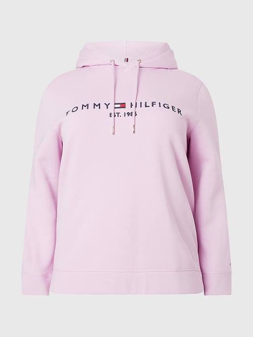 Purple Tommy Hilfiger Curve Logo Drawstring Women's Hoodie | TH087XPV