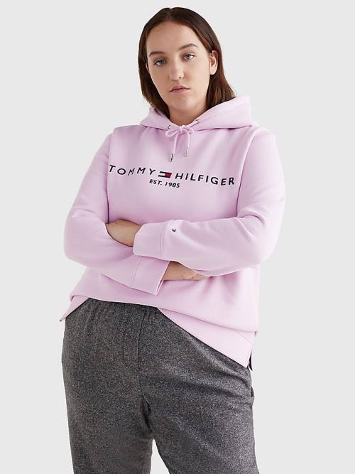 Purple Tommy Hilfiger Curve Logo Drawstring Women\'s Hoodie | TH087XPV