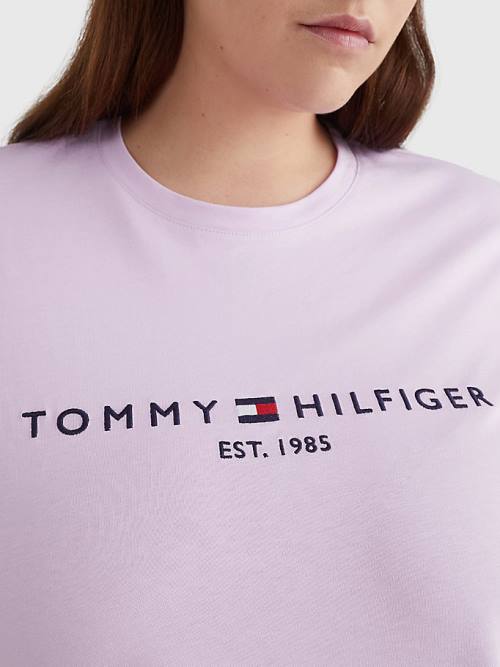 Purple Tommy Hilfiger Curve Organic Cotton Logo Women's T Shirts | TH346ROQ