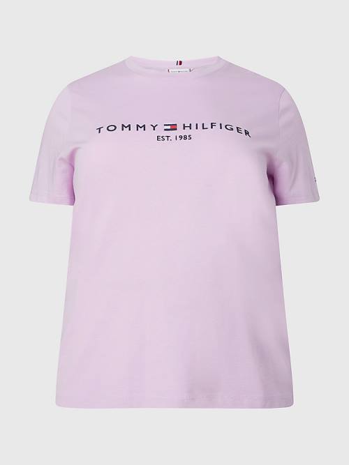 Purple Tommy Hilfiger Curve Organic Cotton Logo Women's T Shirts | TH346ROQ