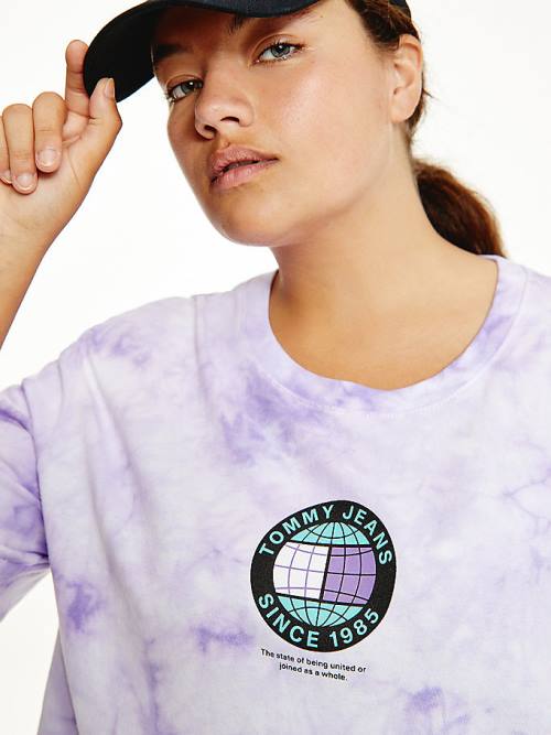 Purple Tommy Hilfiger Curve Tie-Dye Recycled Cotton Cropped Women's T Shirts | TH217SQY