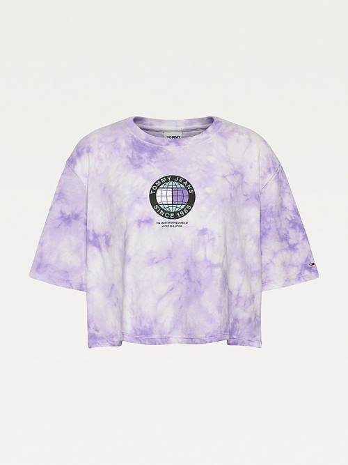 Purple Tommy Hilfiger Curve Tie-Dye Recycled Cotton Cropped Women's T Shirts | TH217SQY