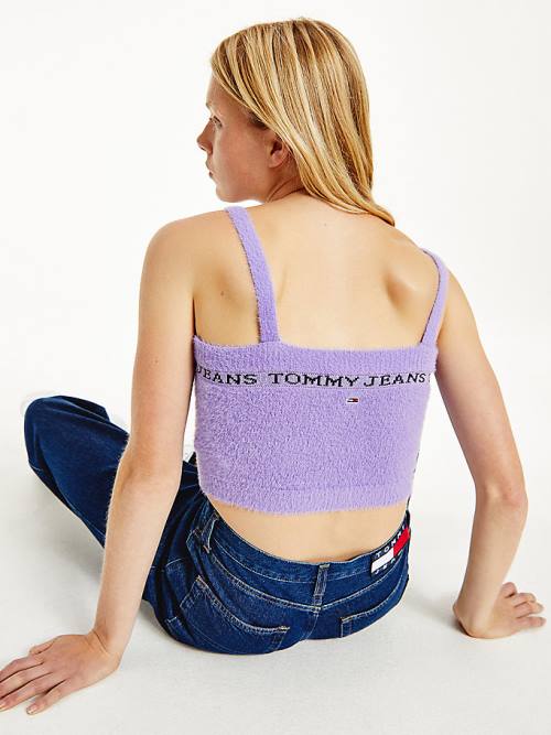 Purple Tommy Hilfiger Furry Cropped Cami Women's Sweaters | TH483LPB