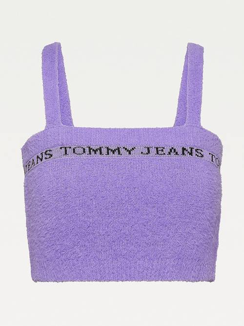 Purple Tommy Hilfiger Furry Cropped Cami Women's Sweaters | TH483LPB