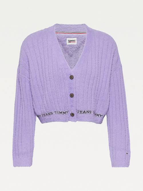 Purple Tommy Hilfiger Furry Cropped Cardigan Women's Sweaters | TH651FBA