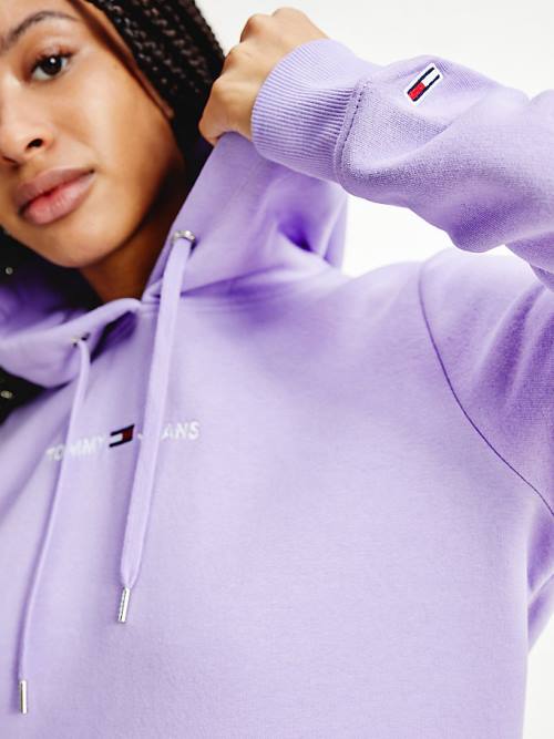 Purple Tommy Hilfiger Linear Logo Women's Hoodie | TH280UQX