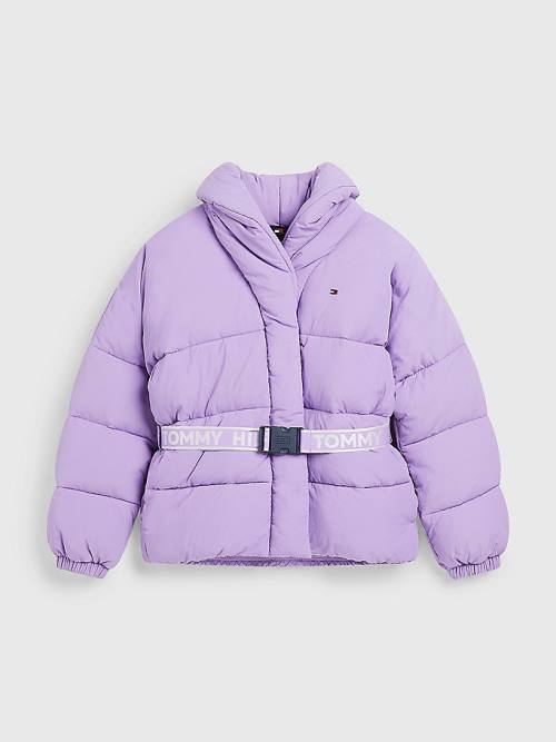 Purple Tommy Hilfiger Logo Belt Recycled Puffer Girls' Jackets | TH345VXJ