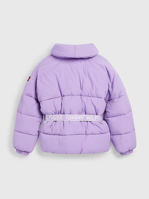 Purple Tommy Hilfiger Logo Belt Recycled Puffer Girls' Jackets | TH345VXJ