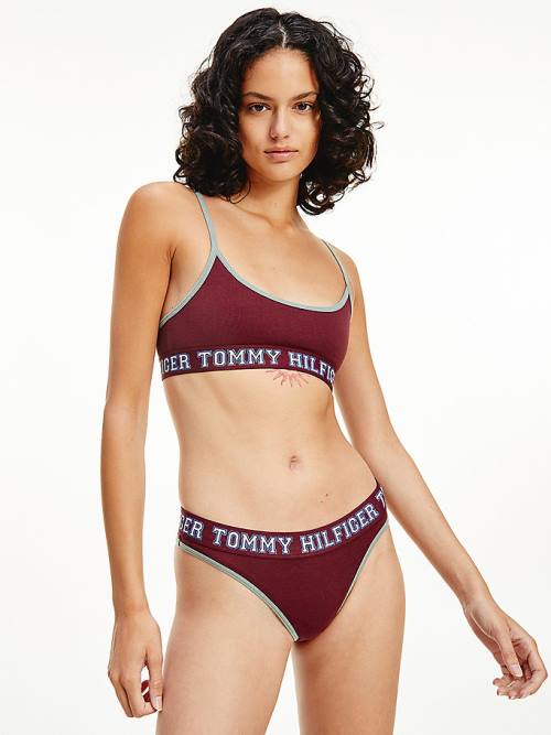 Purple Tommy Hilfiger Logo Contrast Trim Thong Women's Underwear | TH438YRA