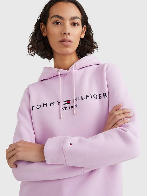 Purple Tommy Hilfiger Logo Drawstring Regular Fit Women's Hoodie | TH768FAO