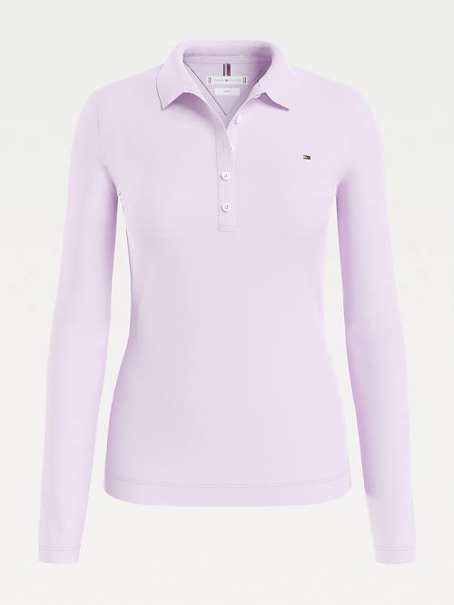 Purple Tommy Hilfiger Long Sleeve Slim Fit Women's Polo Shirts | TH463QKG