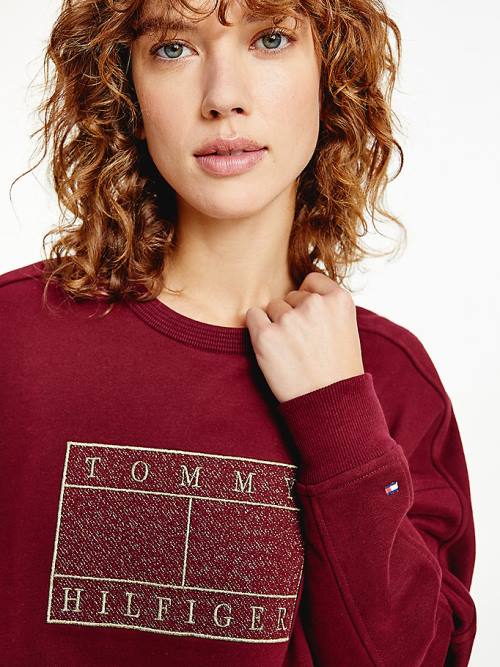 Purple Tommy Hilfiger Metallic Logo Relaxed Crew Neck Women's Sweatshirts | TH657VLW