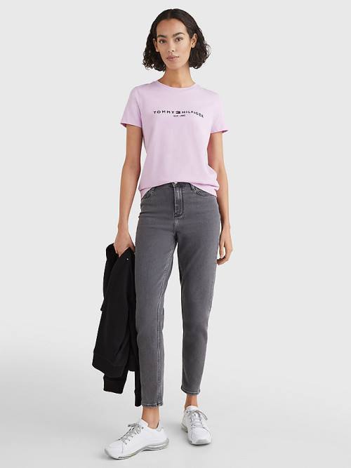 Purple Tommy Hilfiger Pure Organic Cotton Logo Women's T Shirts | TH057TDW