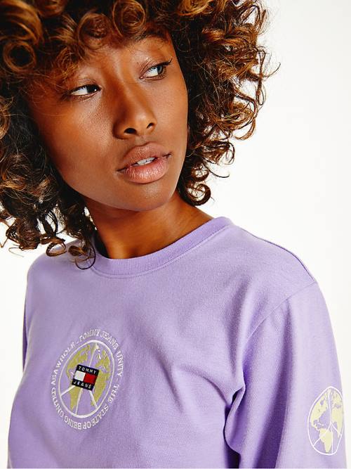 Purple Tommy Hilfiger Recycled Cropped Fit Long Sleeve Women's T Shirts | TH612EWQ