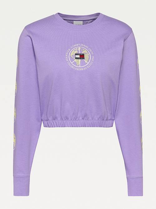 Purple Tommy Hilfiger Recycled Cropped Fit Long Sleeve Women's T Shirts | TH612EWQ