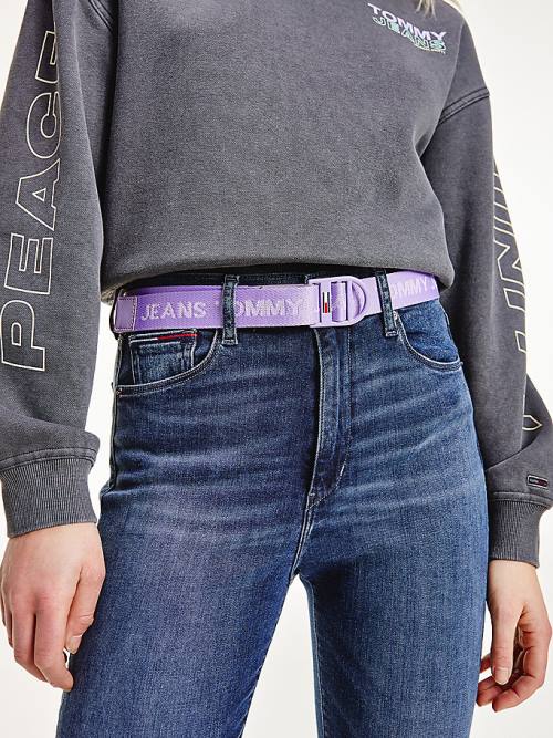 Purple Tommy Hilfiger Recycled Repeat Logo Webbing Women's Belts | TH420PML