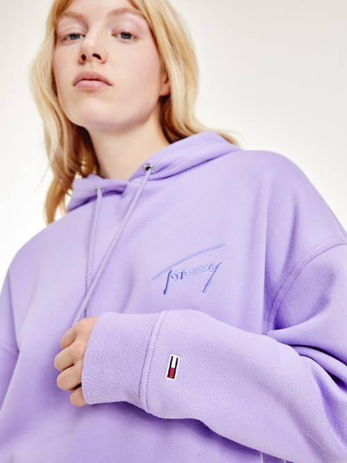 Purple Tommy Hilfiger Signature Logo Oversized Women's Hoodie | TH804GSL