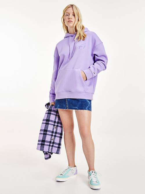 Purple Tommy Hilfiger Signature Logo Oversized Women\'s Hoodie | TH804GSL