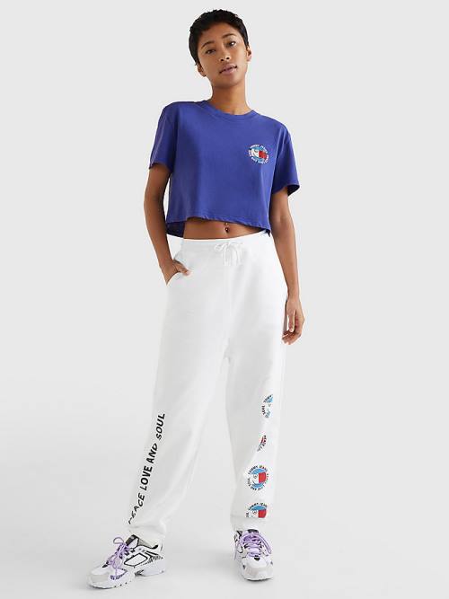 Purple Tommy Hilfiger Smiley Logo Cropped Women's T Shirts | TH750HEL