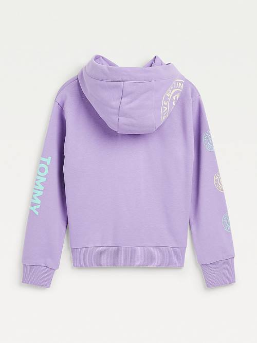 Purple Tommy Hilfiger Snap-Button Overprint Girls' Hoodie | TH952NZM