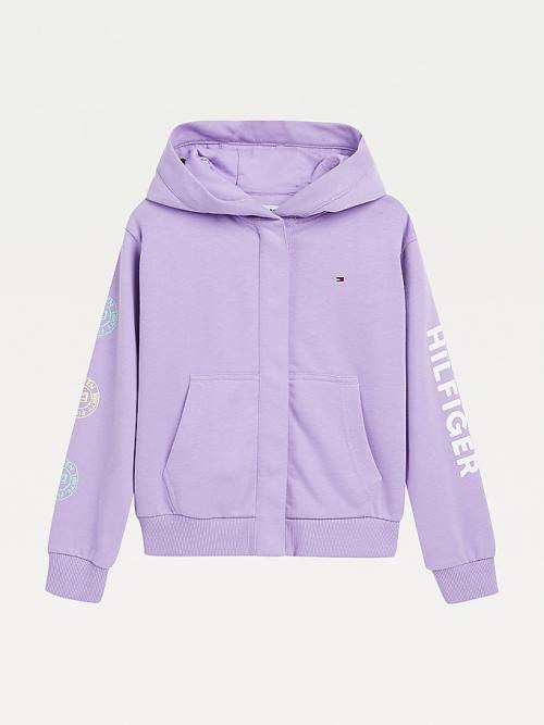 Purple Tommy Hilfiger Snap-Button Overprint Girls\' Hoodie | TH952NZM