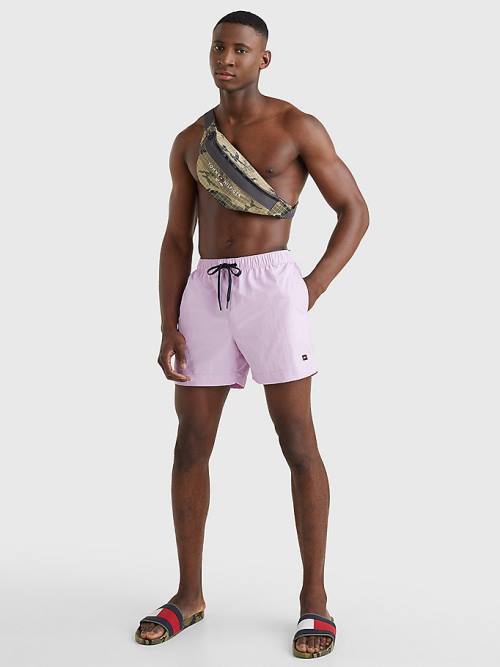 Purple Tommy Hilfiger Solid Mid Length Shorts Men's Swimwear | TH342MWP