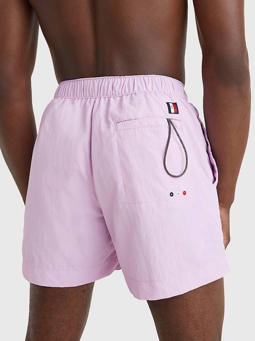 Purple Tommy Hilfiger Solid Mid Length Shorts Men's Swimwear | TH342MWP